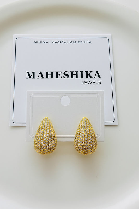 Gold Pave Teardrop Earrings – Bold, Glimmering & Luxe Shine