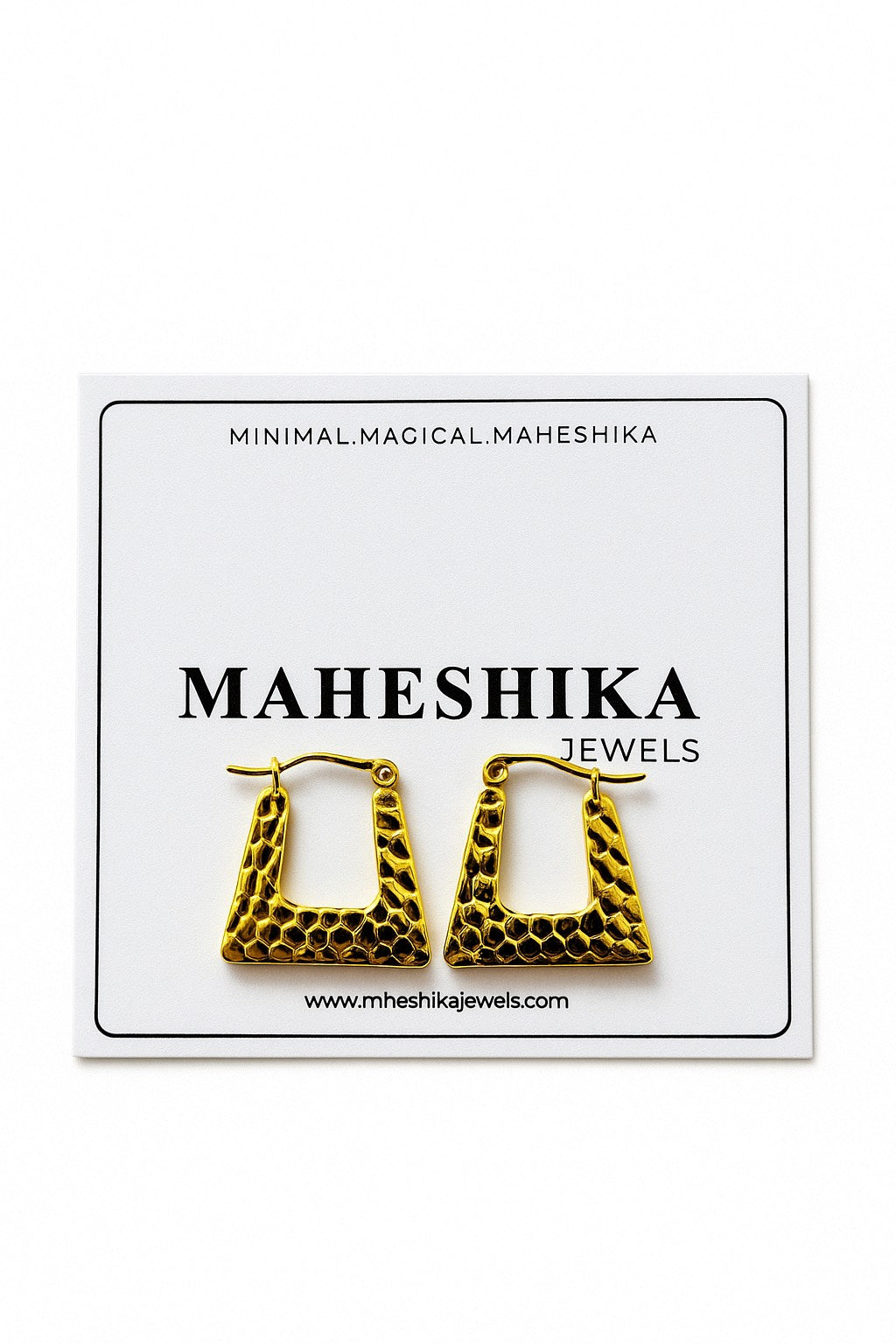 HexaTextured Geometric Hoop Earrings – Gold Plated