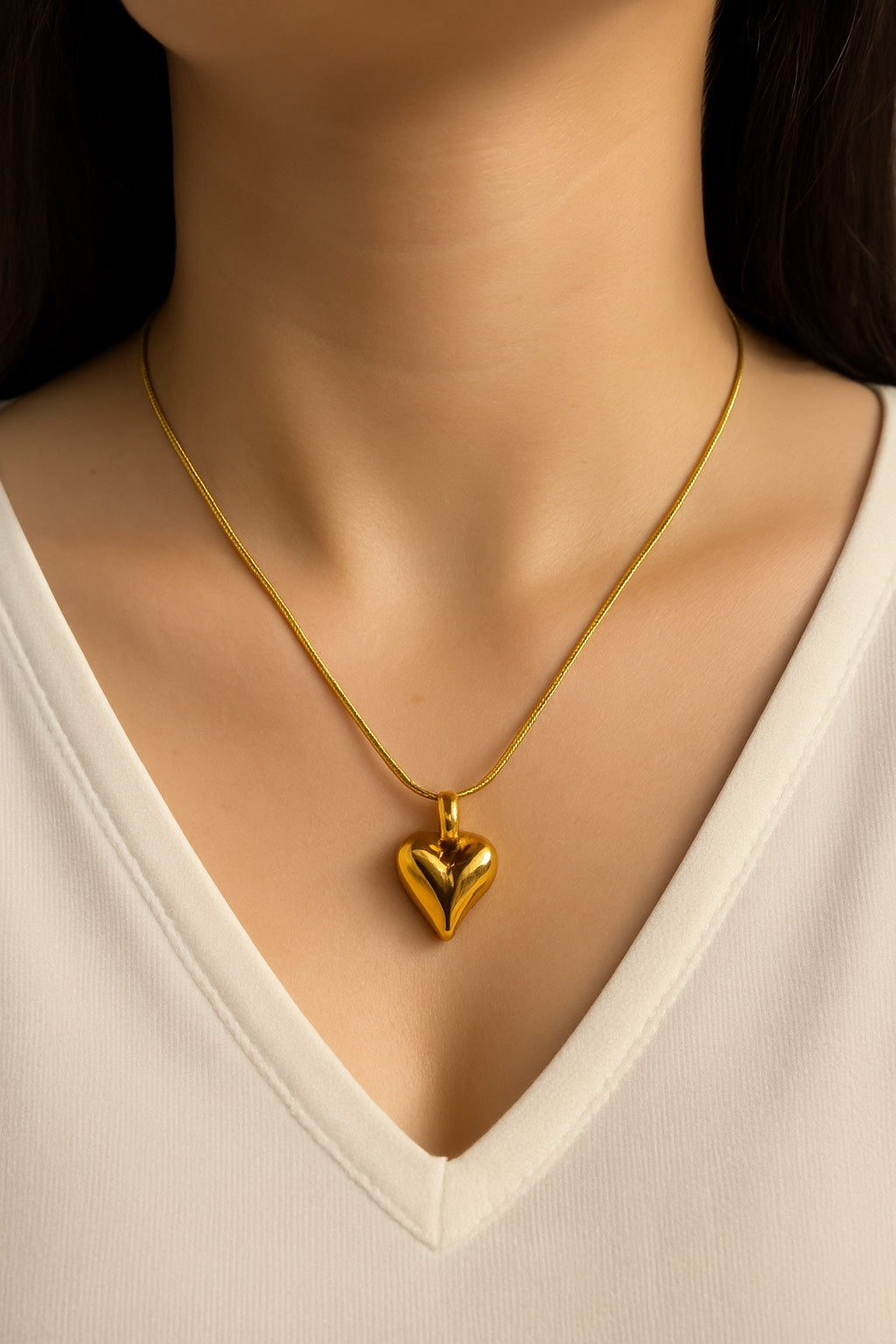 Abstract Gold Heart Necklace | Fluid Pendant with Snake Chain