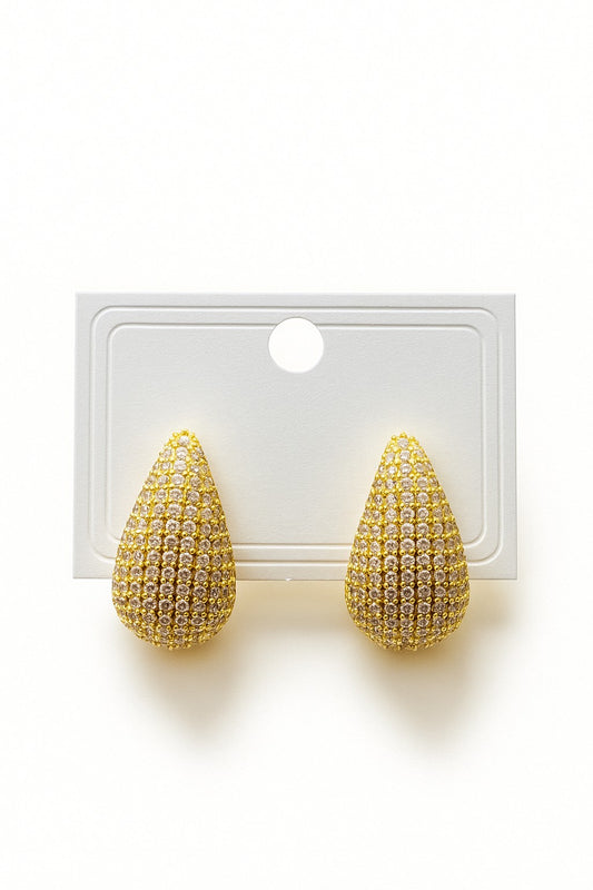Gold Pave Teardrop Earrings – Bold, Glimmering & Luxe Shine