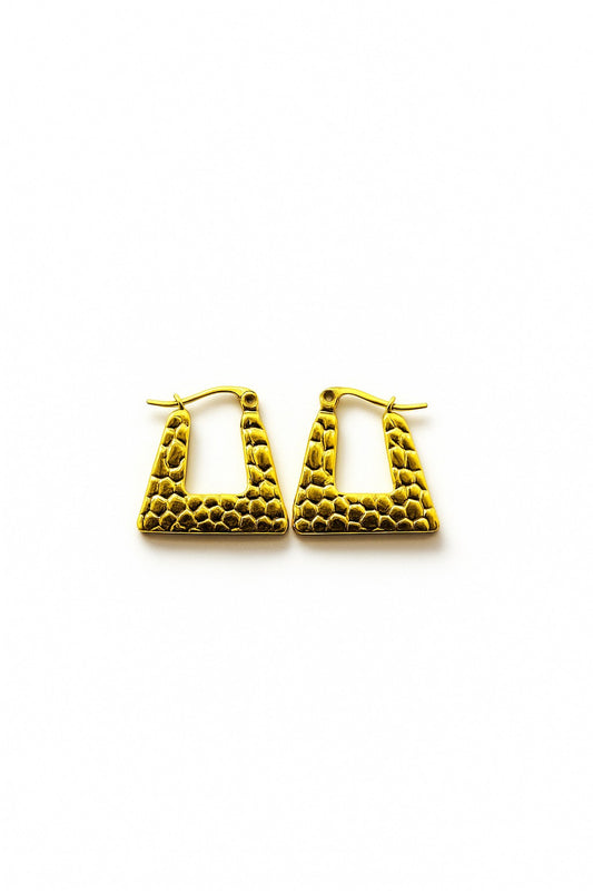 HexaTextured Geometric Hoop Earrings – Gold Plated