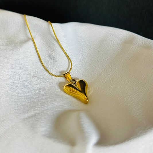 Abstract Gold Heart Necklace | Fluid Pendant with Snake Chain